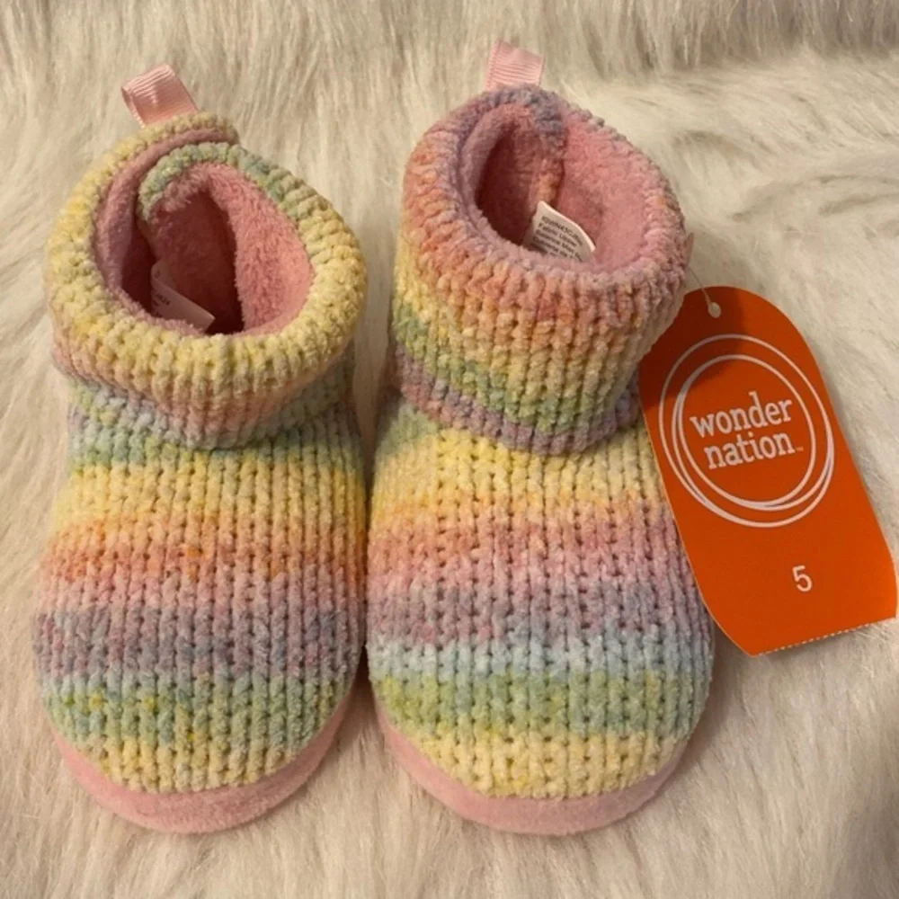 Wonder Nation Rainbow Slippers Girls‎ Size 5 Booties Shoes Slip On
